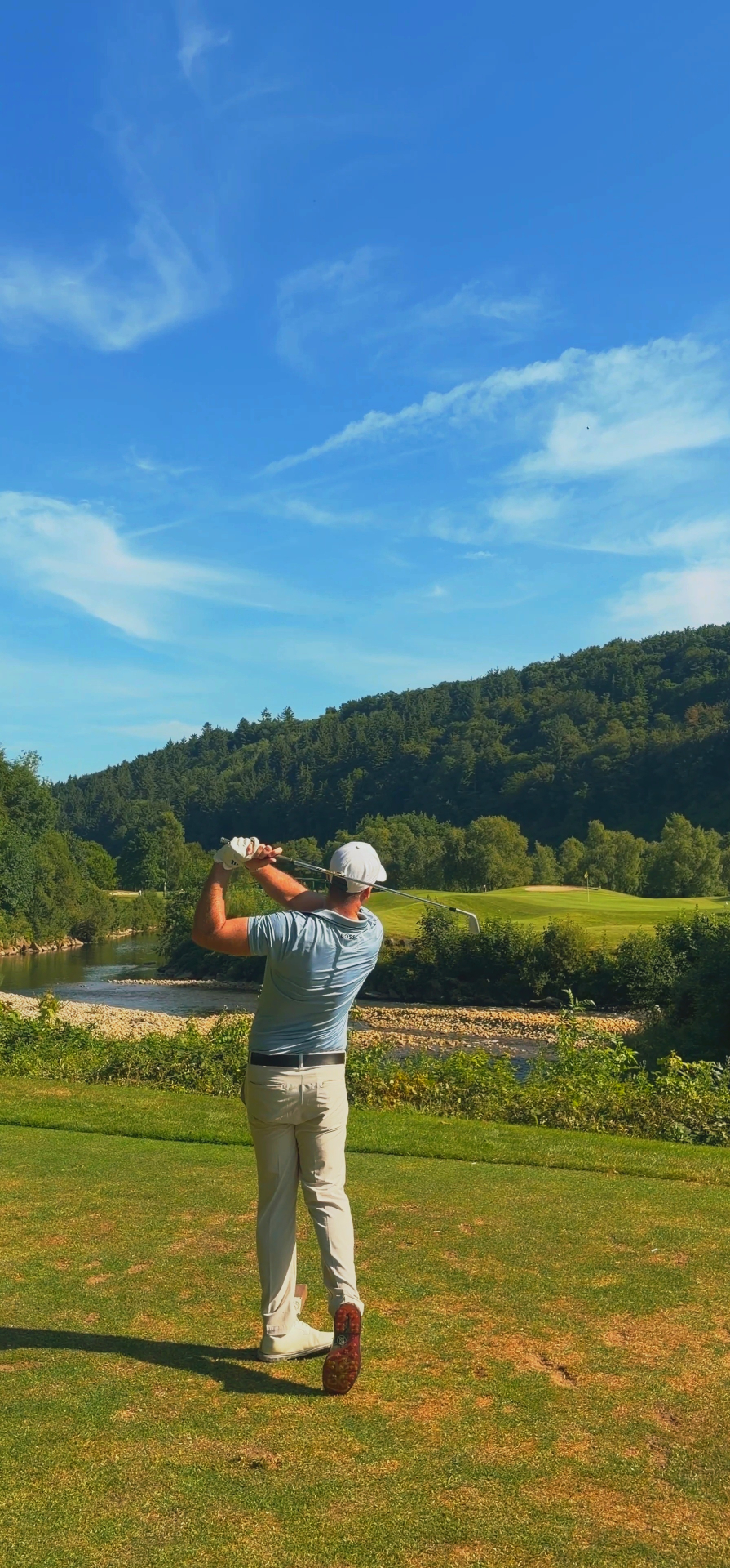 Coastal links golf course at golden hour